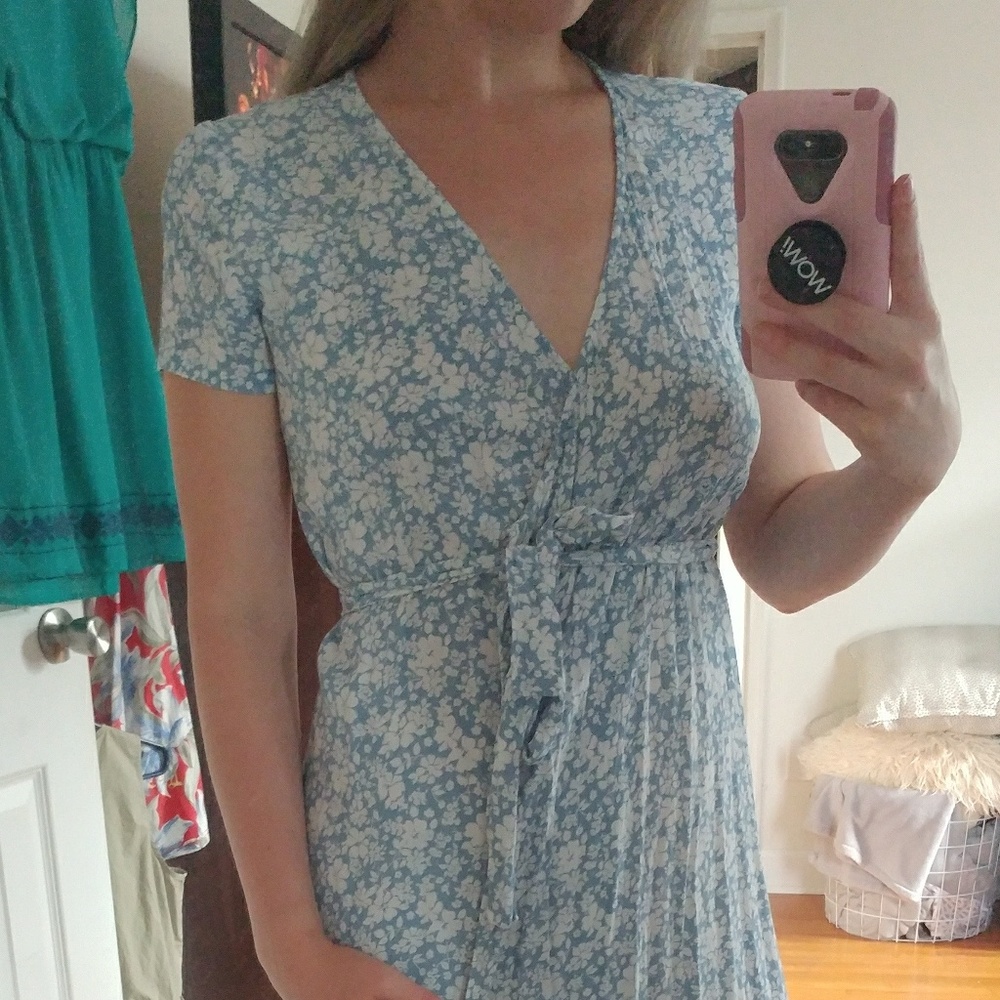 Powder Blue Floral Print Maxi Wrap